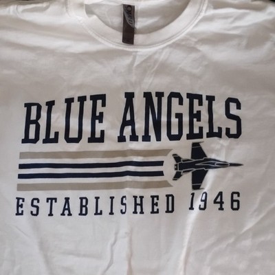 URAY Men's XL White Blue Angels Established 1946 Crew Neck Logo Graphic T-Shirt