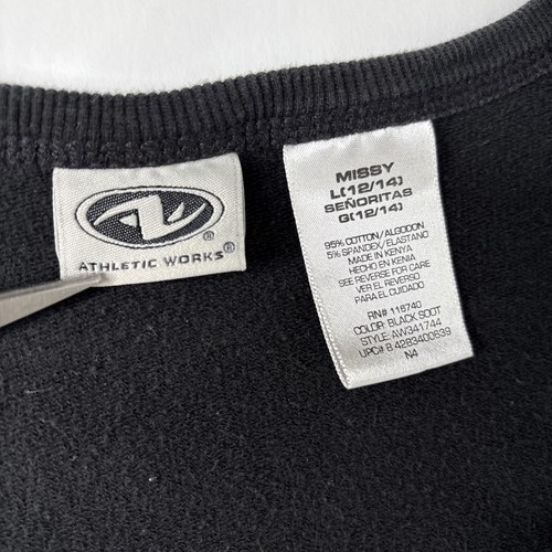 Athletic Works Black Sweatshirt L Missy 12/14 Cross Over Wrap Style Distressed - Picture 7 of 9