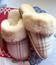Lamo Slip On Slippers Plaid Ladies Size 7 1/2 New With Tags Plush Lining