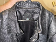 Men Ostrich Embossed Leather Jacket Men Black Ostrich Leather Full Zipp Jacket