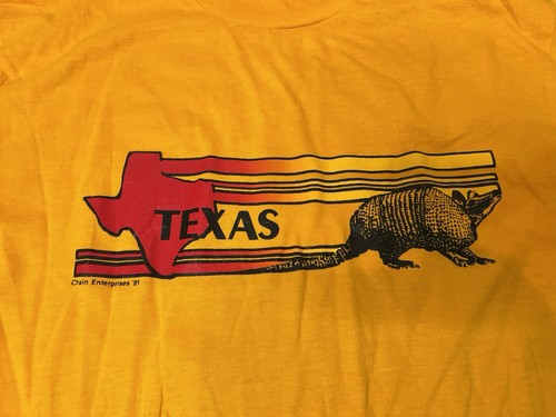 Vintage 80's Hanes State Of Texas Armadillo Single Stitch T-Shirt Size L Yellow - Picture 3 of 10