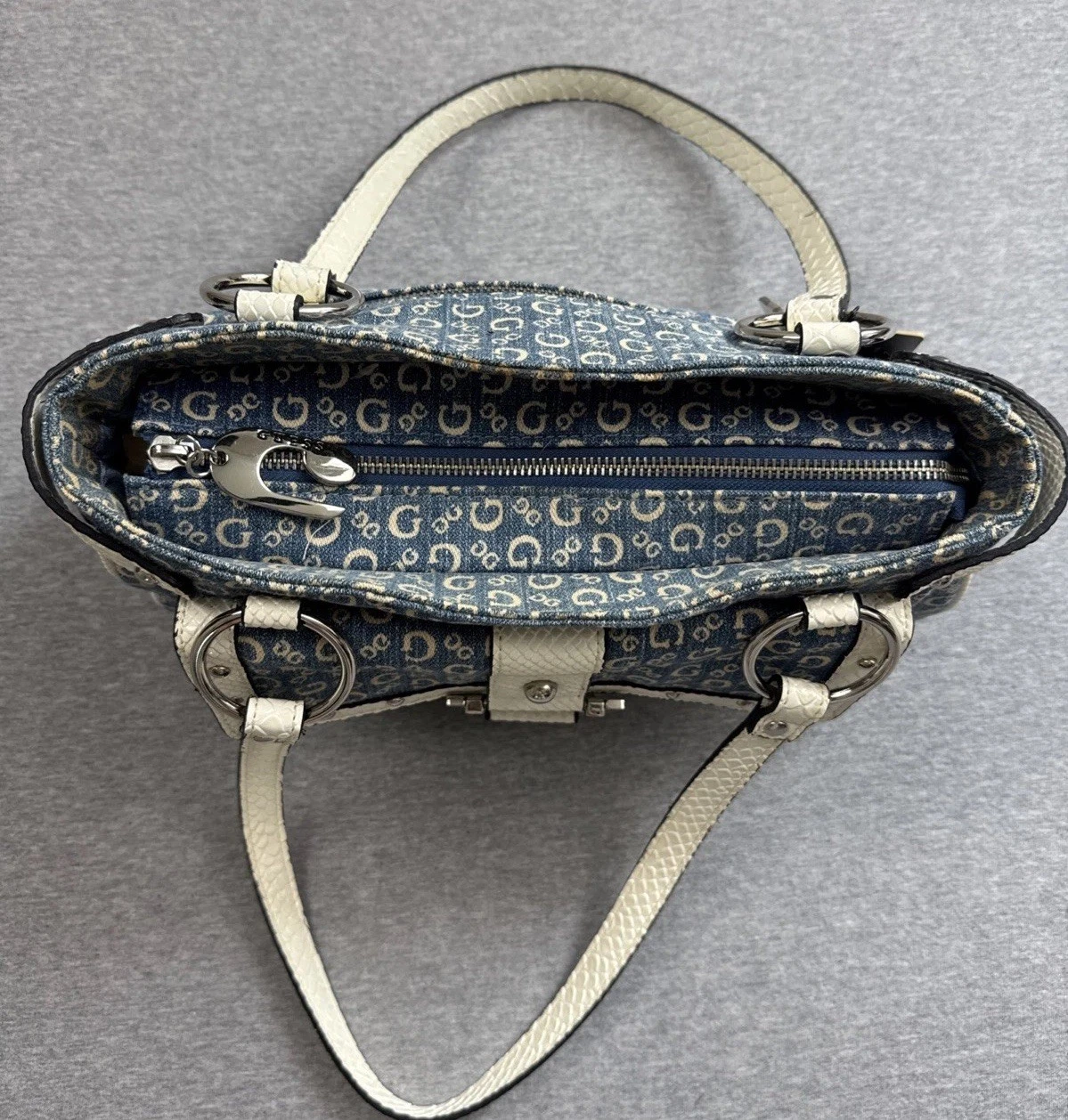 Borsa a tracolla Y2K GUESS BY MARCIANO Monogram Denim fondo di magazzino nuova con etichetta vedi note