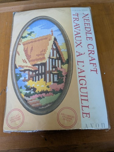 Avon Collection Needle Craft kit with frame Thatched English cottage 5x9"  NEW