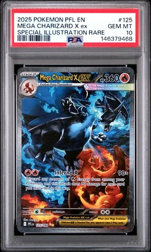 2025 POKEMON PFL EN-PHANTASMAL FLAMES #125 MEGA CHARIZARD X EX PSA 10