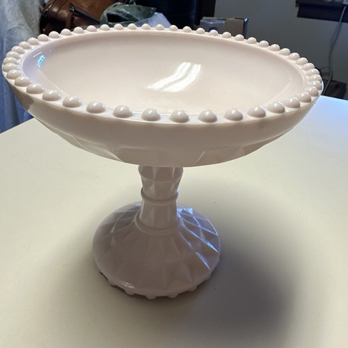 ♡Jeannette Shell Pink Milk Glass Windsor Footed Bowl Pedestal Compote Candy Dish - Bild 1 von 5