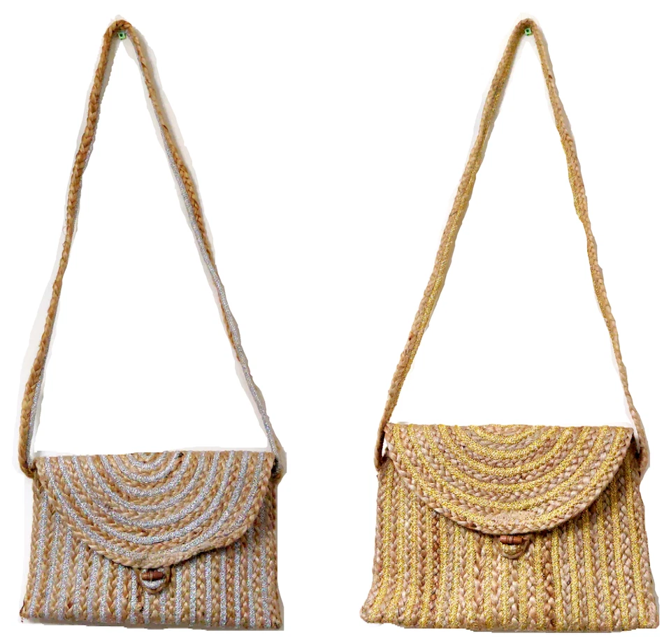 Lot 10pc Indian Handmade Clutch raffia straw Jute Bag HandBag Beach Sling Purse - image 2 of 4