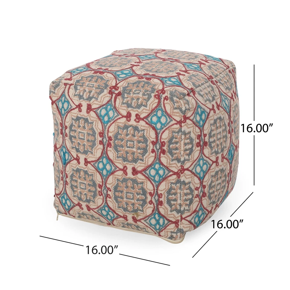 Amelia Handcrafted Fabric Pouf - Multicolored, Rustic, 16-Inch - Image 3 of 4