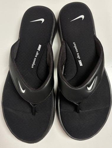 Nike Damen-Sandalen ultrakomfort 3 Riemen-Flip-Flops schwarz weiß Größe 8
