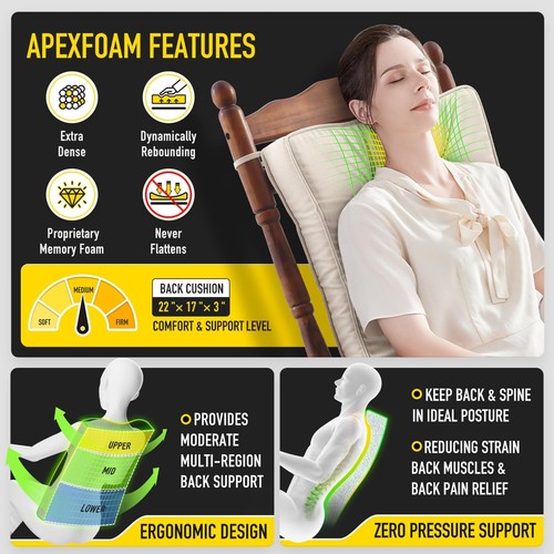 Memory Foam Non Slip Rocking Chair Cushion FadeShield Water Resistant Thicken... - Picture 3 of 7