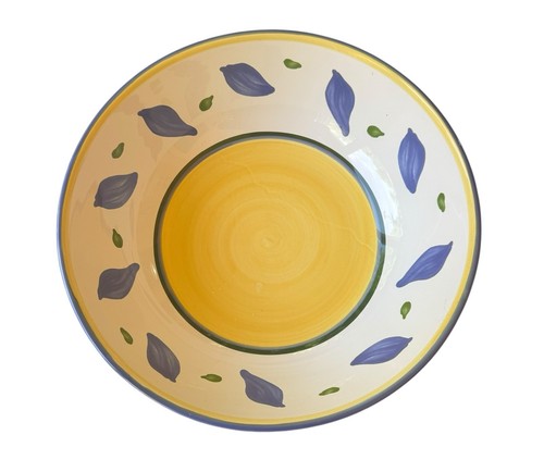 Williams Sonoma Tournesol Pasta Serving Bowl 13.5”Yellow Blue Leaves Portugal