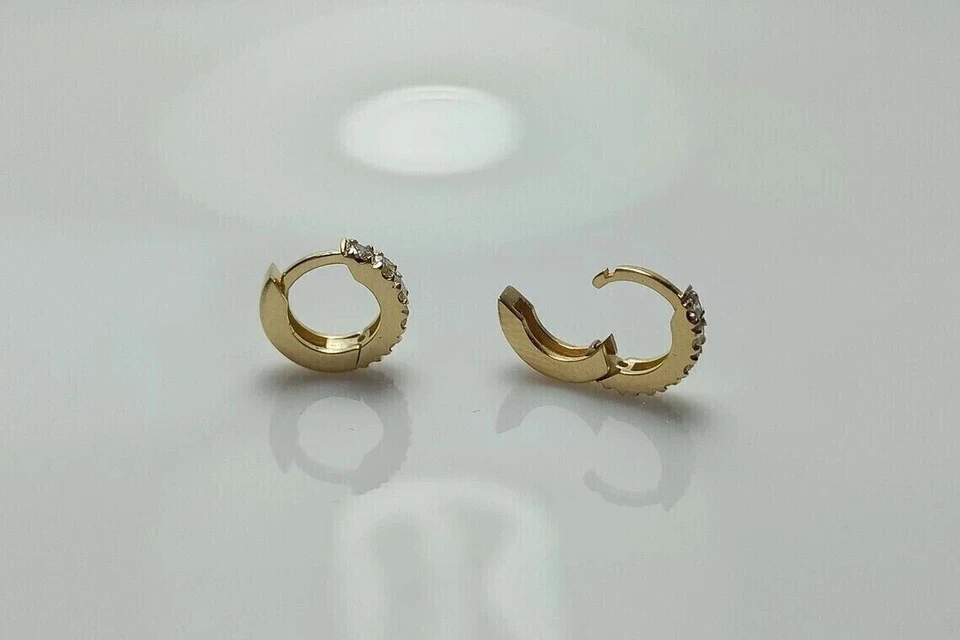 Крошечные женские подарочные серьги-кольца из желтого золота 14 карат с натуральным бриллиантом круглой огранки 0,50 карата - Изображение 4 из 4