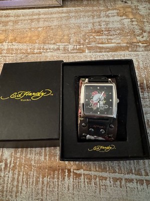Infamous Ed Hardy skill with red roses unisex watch. Adjustable