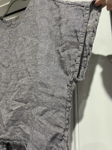 Flax 100% Linen Split Back Size Large Blouse Gray And White - Picture 5 of 11