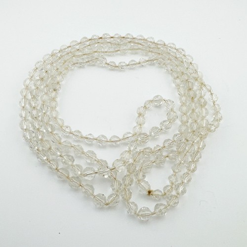 Vintage Crystal Style Clear Beaded Necklace Long Strand Classic Layered Jewelry - Picture 7 of 13