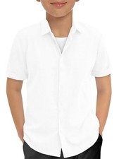 Boys Short Sleeve Dress Shirts Kids Summer Beach Button Down 5-6 Years White