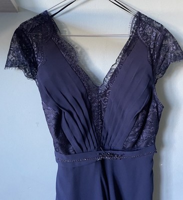 Navy Blue Monsoon Evening Dress lace Size 12 very flattering excellent condition