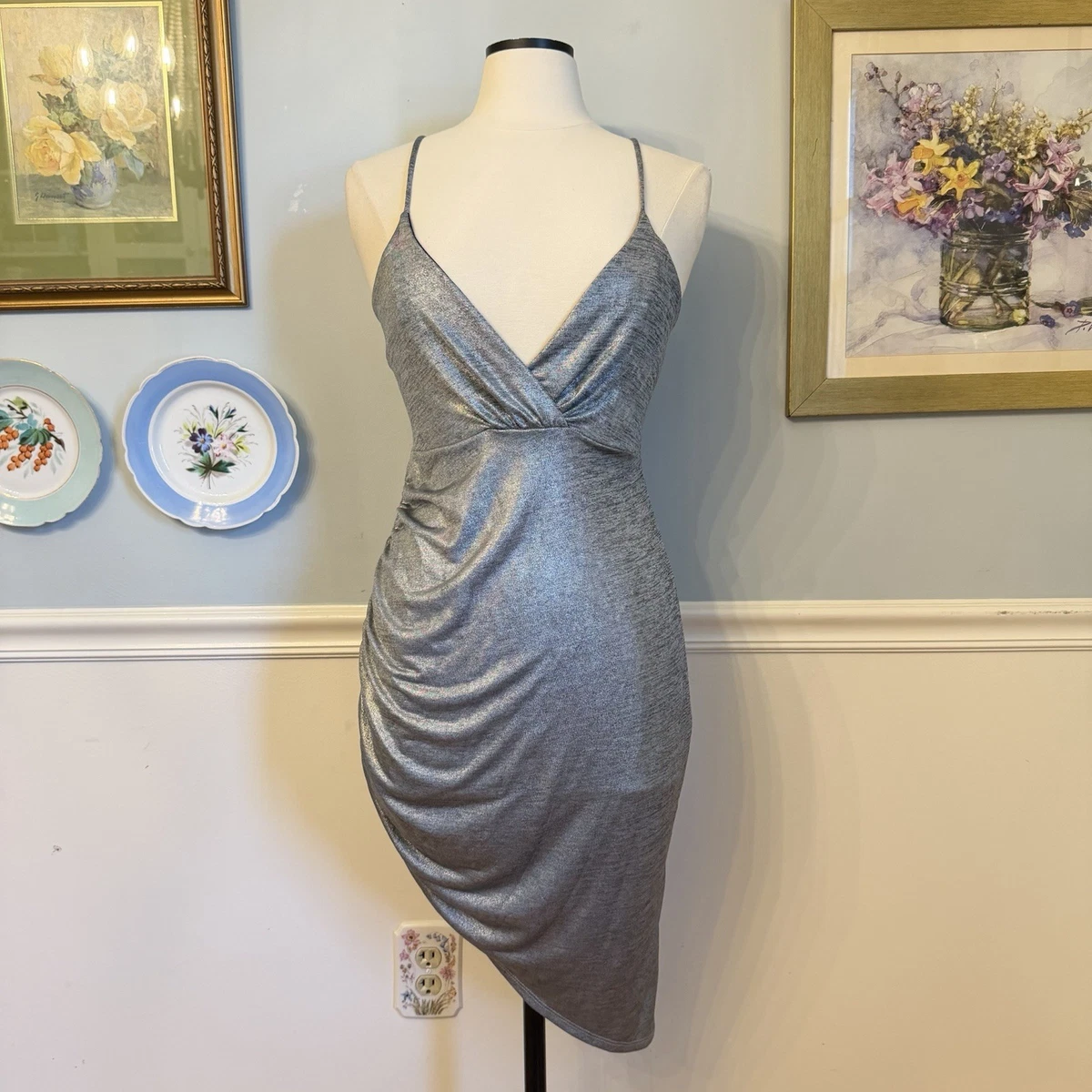 charlotte russe silver dress Charlotte Russe Shimmery Silver Evening Dress Women's Size XS
