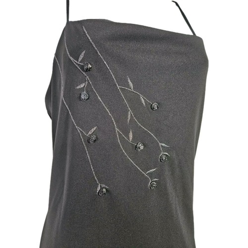 Vintage '90s Y2K City Triangles Sexy Black Floral Maxi WhymsyGoth Cocktail Sz Lg - Picture 3 of 8