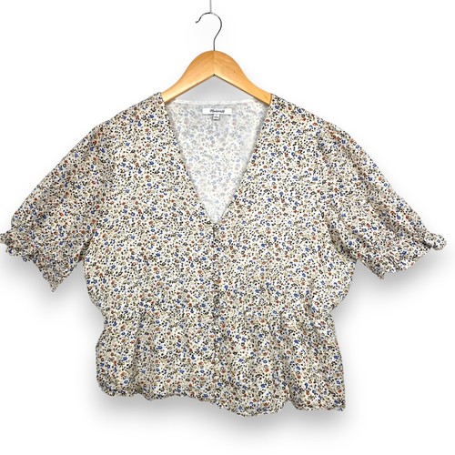 MADEWELL Damen Seide V-Ausschnitt Blumenmuster Top Shirt Large weiß gefüttert - Bild 2 von 9