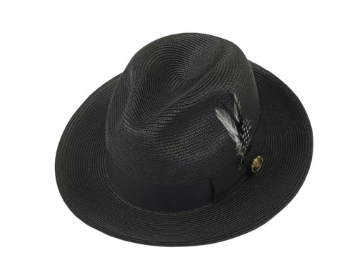 Men's Milani Straw Braided Fedora Hat Soft Crushable FDS-002 Solid Black - Picture 2 of 5