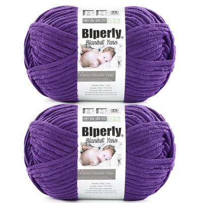 6 Super Bulky Chenille Yarn for Crocheting, Purple 2 Skeins, Dark