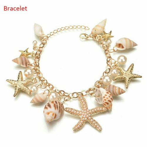 Gold Bib Necklace Chunky Shell Starfish Flower Statement Pearl Sea Seashell Faux - Picture 9 of 11