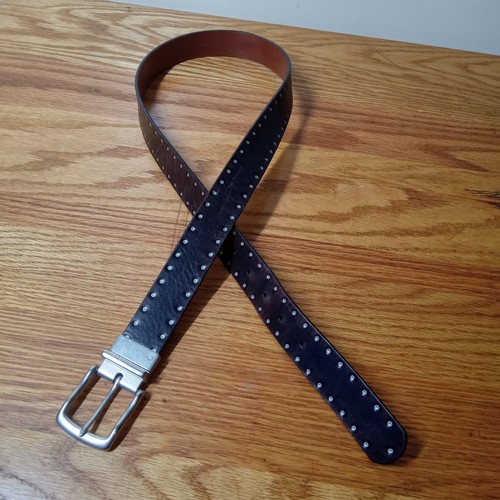 RLL Ralph Lauren Silver Buckle Brown Leather Belt 41" Vintage Studded - Picture 2 of 7