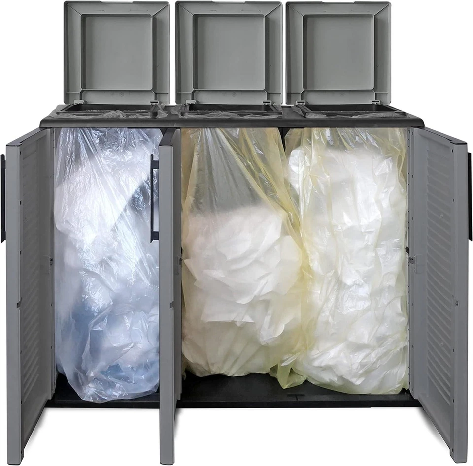 ARMADIO PATTUMIERA IN PLASTICA 3 SCOMPARTI 102X37XH84 CM CAPACIT� 300 LITRI - Immagine 3 di 4