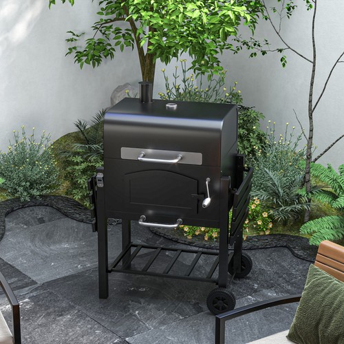 BBQ Holzkohlegrill Gartengrill mit Deckel Metall Schwarz Smoker Camping - Bild 3 von 10