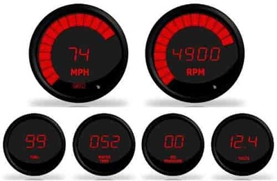 Intellitronix M9999R LED Digital Multi-Gauge Set Red LED Black Bezel Speedometer