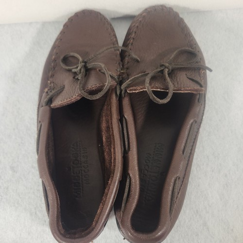 Minnetonka Moccasins 492 Women's Moosehide Hardsole Moccasin Chocolate Size 10 - Picture 4 of 9