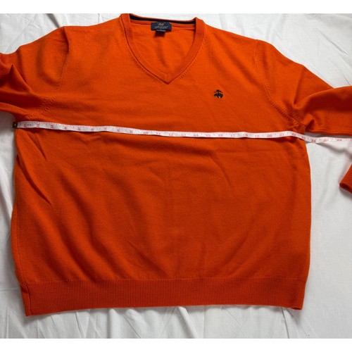 Brooks Brothers 346 Orange V-Neck Merino Wool Blend Sweater Men's Large, logo - Picture 4 of 11