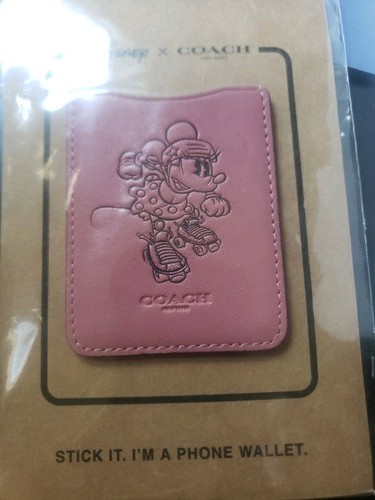 NEW Disney X Coach Minnie Mouse Roller Skating Phone Pocket Sticker Wallet PINK - 第 3/5 張圖片