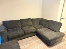 Grey Fabric Corner Sofa with Chaise & Footstool, Solid, 270 x 90 x 90cm
