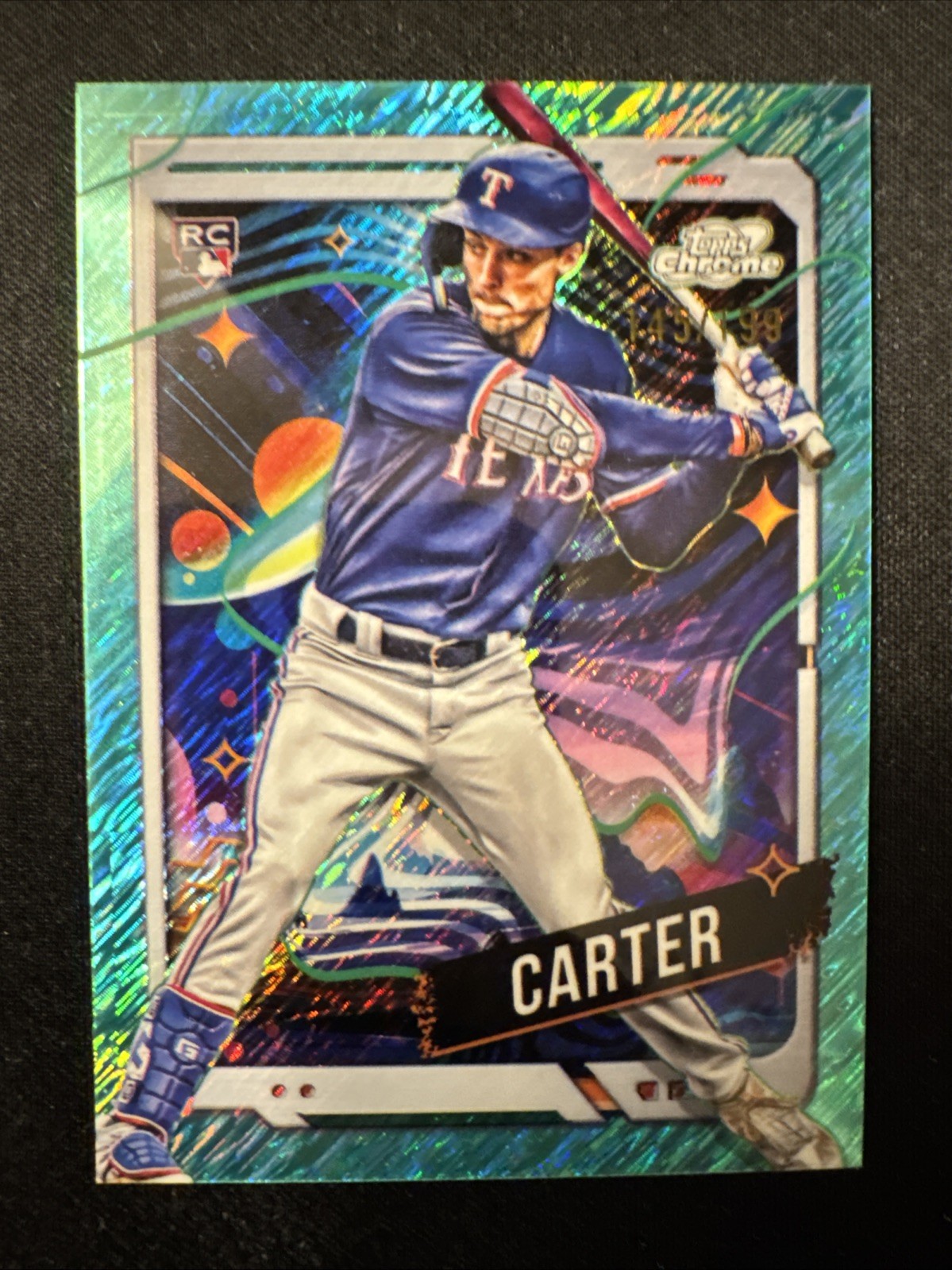 2024 Topps Cosmic Chrome Evan Carter Rookie Aqua Equinox Refractor /199 #186