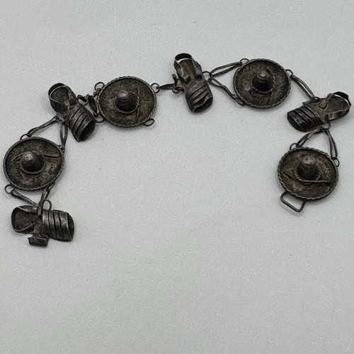 Antique Mexican Silver Bracelet Sombrero Serape Sandle Vintage