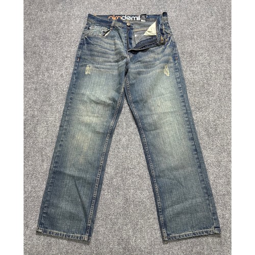 Y2K Akademiks Jeans Men's 34x32 Light Wash Cotton Embroidered Boot Cut - Picture 4 of 11