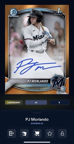 2025 Bowman PJ Orlando 1st Orange Chrome Auto /9 Marlins Bunt Digital