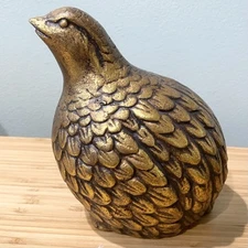 Frontgate Gilded Bird Sculpture Quail Gold Tone Cast Aluminum 5"