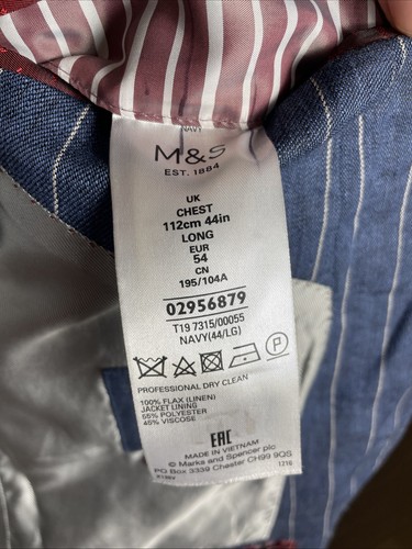 Marks & Spencer Nova Tides Men's Blazer Italian Flax Suit Jacket M&S - Size 44L - Picture 12 of 13