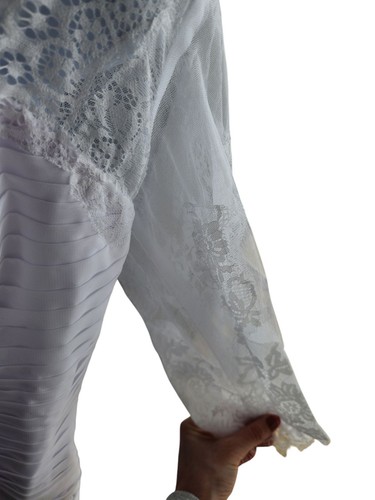 Unbranded White Short Floral Lace Half Sleeve Sequin Wedding Dress Size 18W - Picture 3 of 9