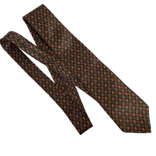 Oscar de la Renta Couture Necktie Brown Blue Mauve Paisley Print - Picture 4 of 4