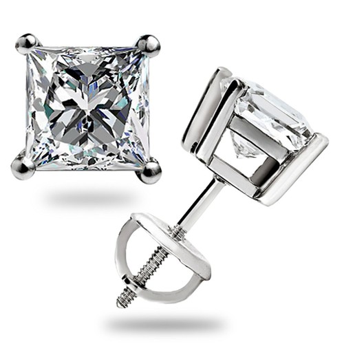 Pendientes de tachuelas moissanita de corte princesa de 2,50 quilates oro blanco de 14 quilates 6 mm regalo - Imagen 15 de 15