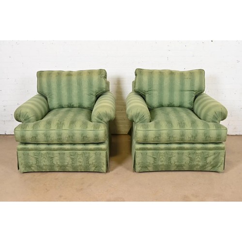 Baker Furniture Damask Upholstered Lounge Chairs, Pair - Picture 3 of 11