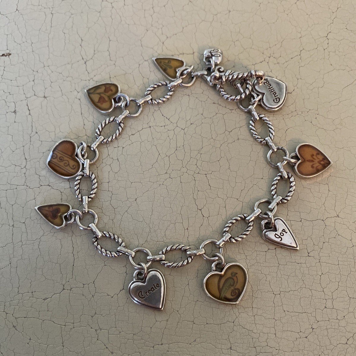Brighton Piccadilly Enamel Heart Charm Silver Chain Link Bracelet Toggle Clasp