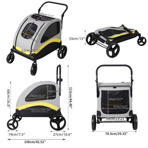 4-Wheel Foldable Dog Stroller Premium Heavy Pet Stroller for S/M/L/XL Dogs Cats - Picture 21 of 24