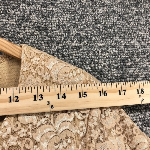 Covington Top Blouse Gold Yellow Womens Sz L Petite FloralLace Lined Round Neck - Picture 3 of 7