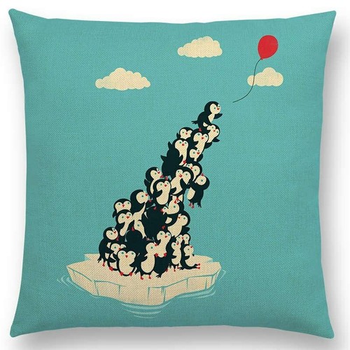 Cute Cartoon Animals Interesting Penguin Shark Octopus Hippo Bird Cushion Cover  - Bild 30 von 37