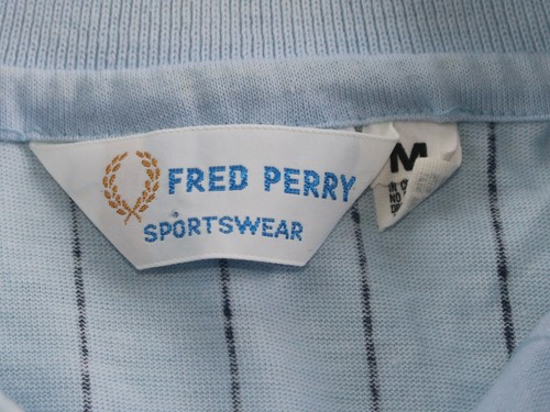 vtg 80s FRED PERRY Polo Shirt Striped Men's SMALL S M Light Blue Short Sleeve - Picture 2 of 8