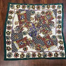 Vintage Compagnie Internationale Express Silk Scarf Green Beige